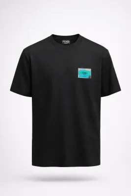 Fendi men's black t shirt with small logo detail luxury tees premium cotton men's luxury t shirts