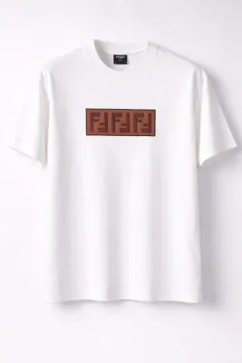Fendi FF logo embroidered t shirt white cotton mens luxury designer style