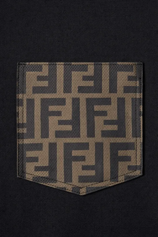 Fendi black men’s t shirt with FF monogram pocket detail luxury designer cotton tee designer shirts for men 