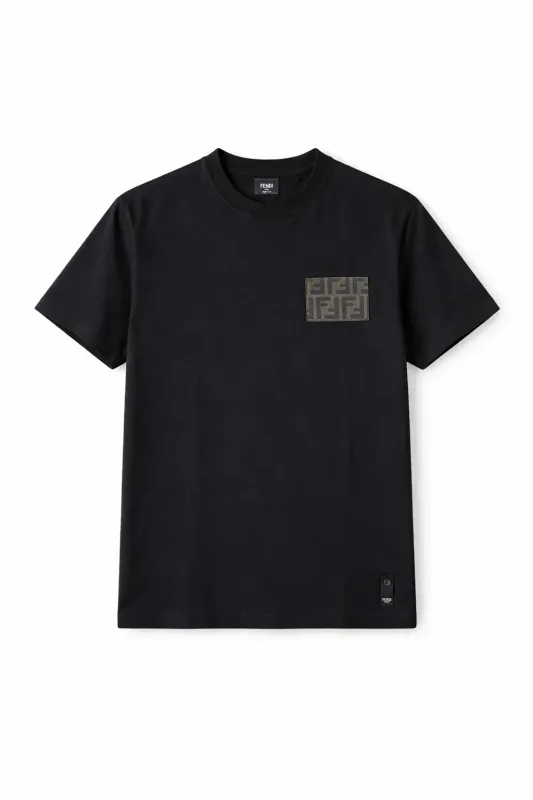 Fendi black t shirt men FF logo pocket luxury designer cotton minimalist style,designer t shirts men