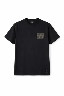 Fendi black t shirt men FF logo pocket luxury designer cotton minimalist style,designer t shirts men