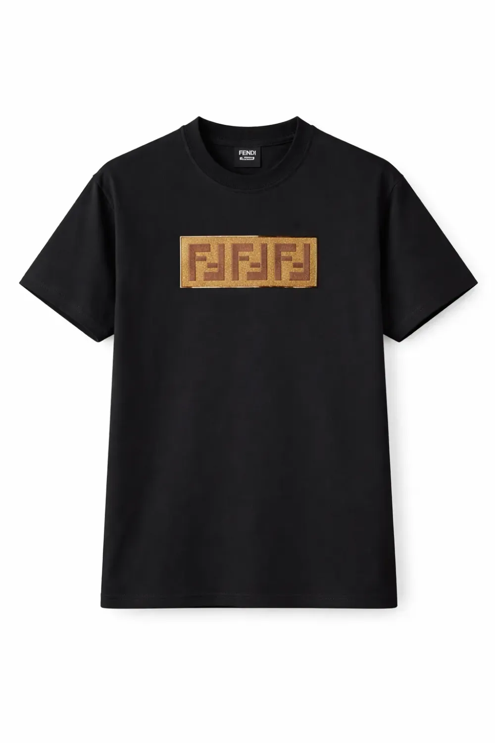 Fendi black mens t shirt with embroidered FF logo premium cotton designer tees men