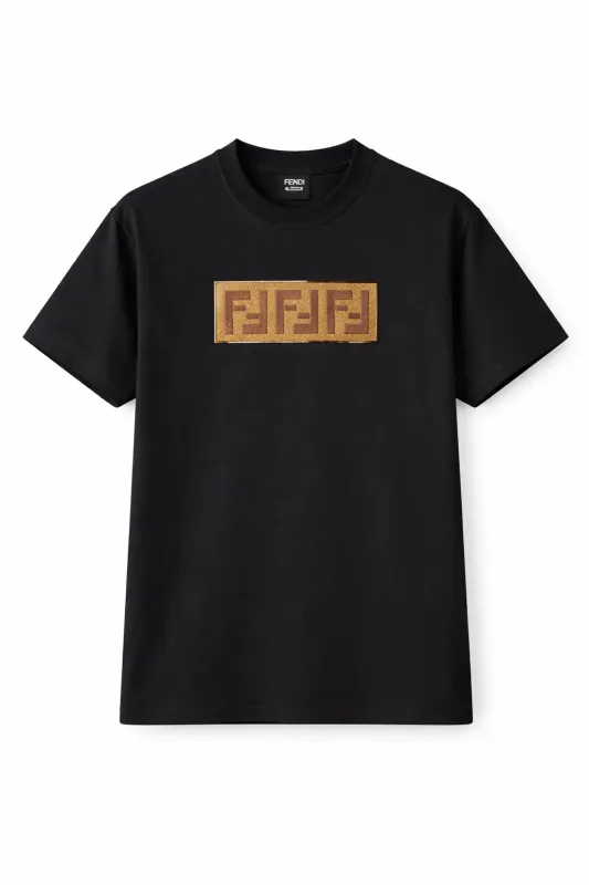 Fendi black mens t shirt with embroidered FF logo premium cotton designer tees men