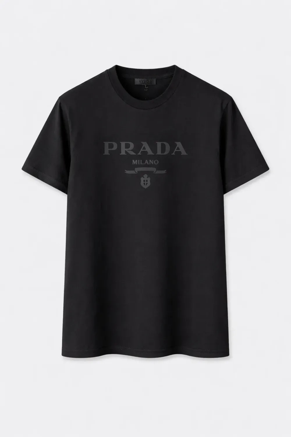 Prada black t shirt men with Milano logo print designer cotton crew neck top