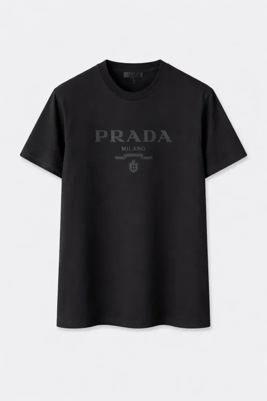 Prada black t shirt men with Milano logo print designer cotton crew neck top