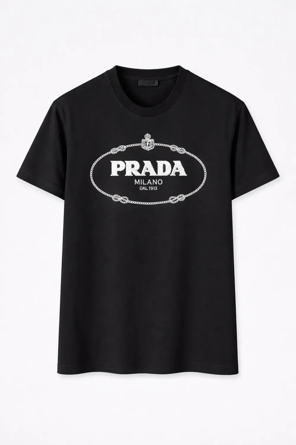 Prada black t shirt men with oval Milano 1913 logo print designer cotton tee