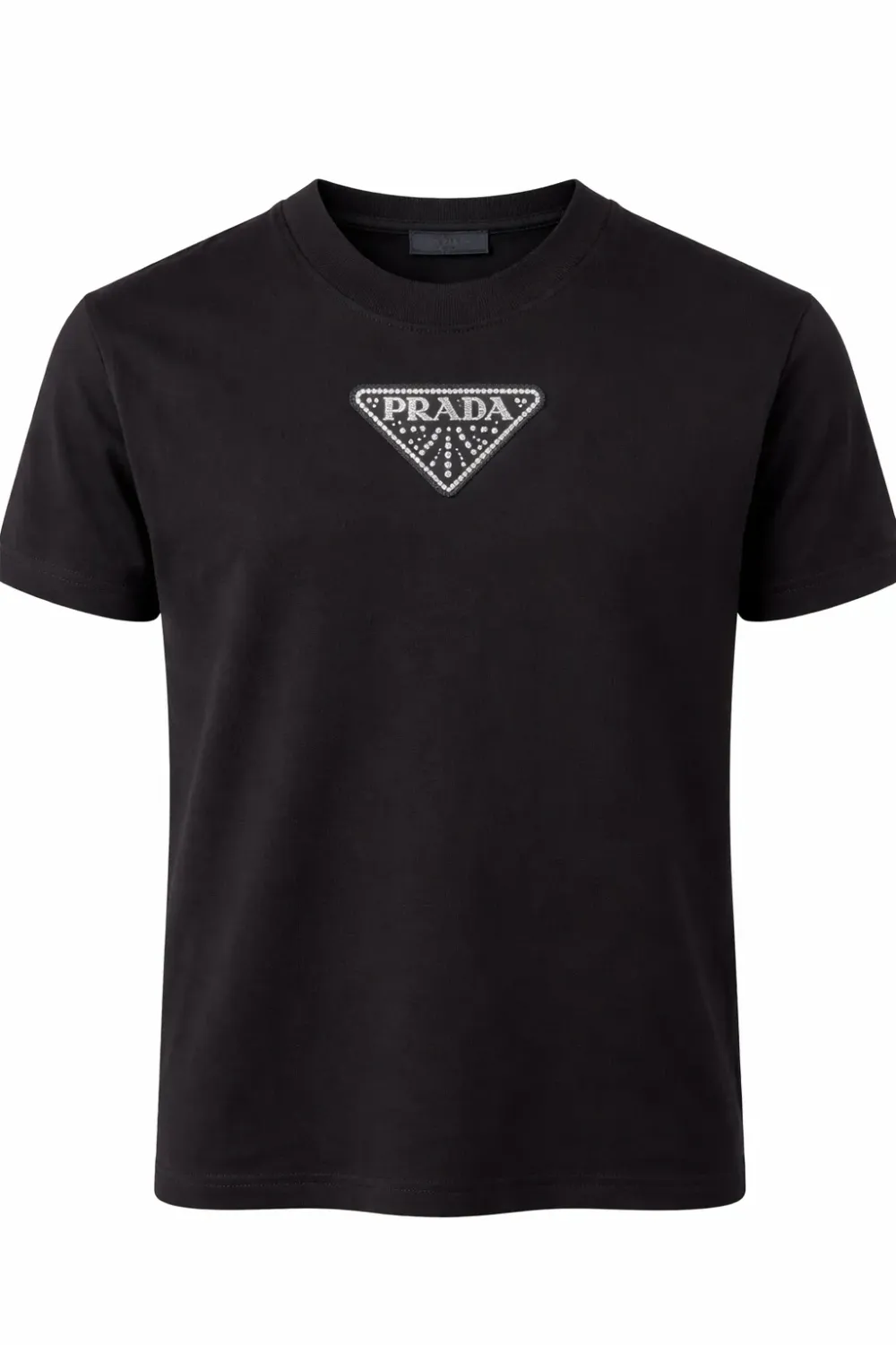 Prada black tshirt men with crystal triangle logo detail designer crew neck luxury tee