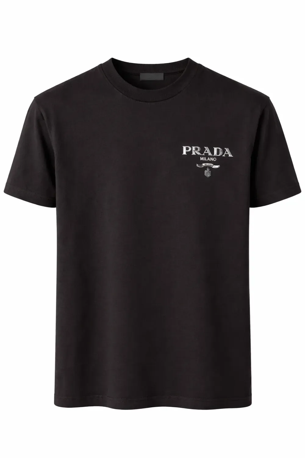 Prada black tshirt men with Milano logo designer crew neck luxury tee shirt