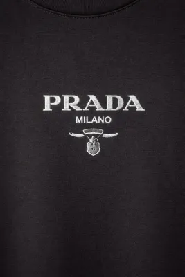 Prada black tshirt men Milano logo close up designer crew neck luxury cotton tee