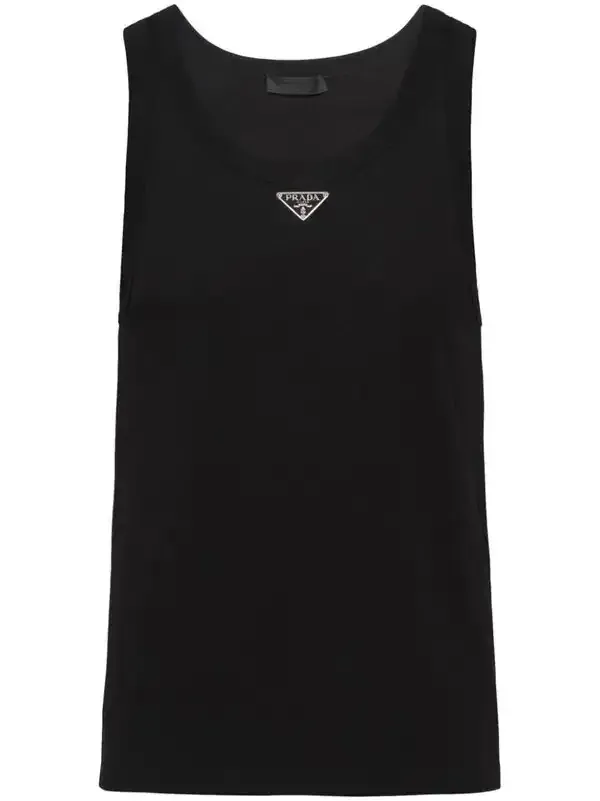 Black Prada triangle logo tank top men luxury cotton sleeveless designer minimal style