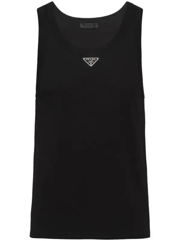 Black Prada triangle logo tank top men luxury cotton sleeveless designer minimal style