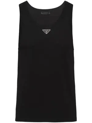 Black Prada triangle logo tank top men luxury cotton sleeveless designer minimal style