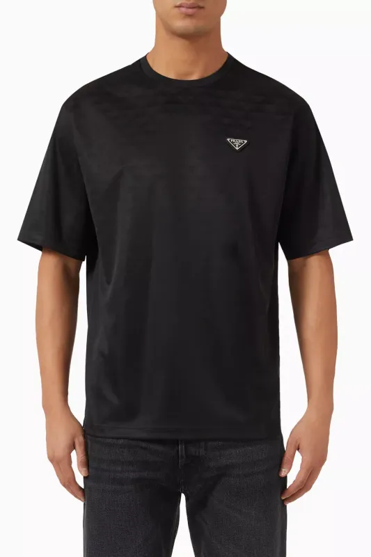 Black Prada triangle logo t-shirt men oversized luxury designer cotton short sleeve tee