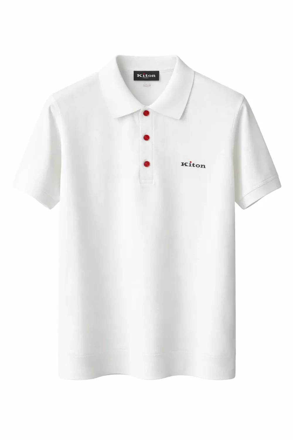 Kiton Napoli knit white polo shirt for men with red button detail