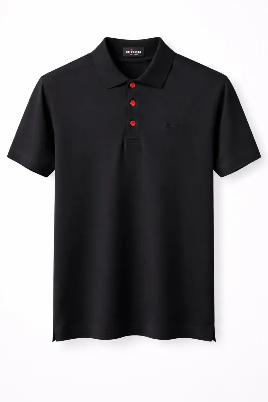 Kiton black polo shirt for men with red signature buttons front category image