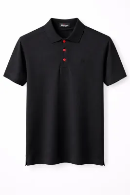 Kiton black polo shirt for men with red signature buttons front category image