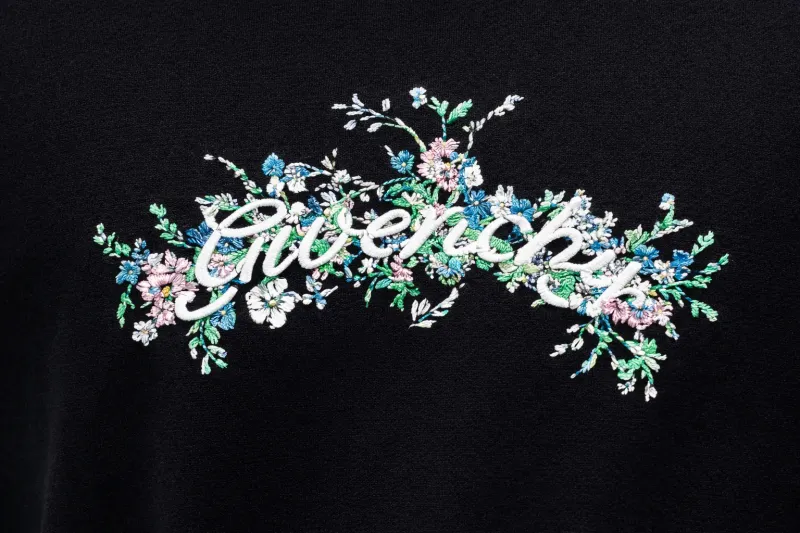  Givenchy floral embroidered logo detail on black men's t-shirt black designer graphic t shirt mens