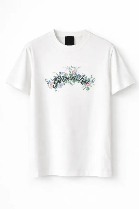 Givenchy white floral logo designer t-shirt for men premium catalog main image