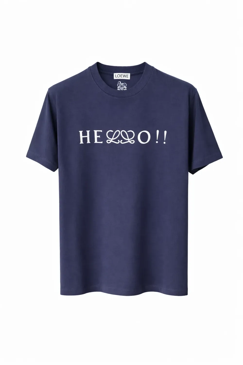 Loewe navy blue men’s t-shirt with white hello print front view