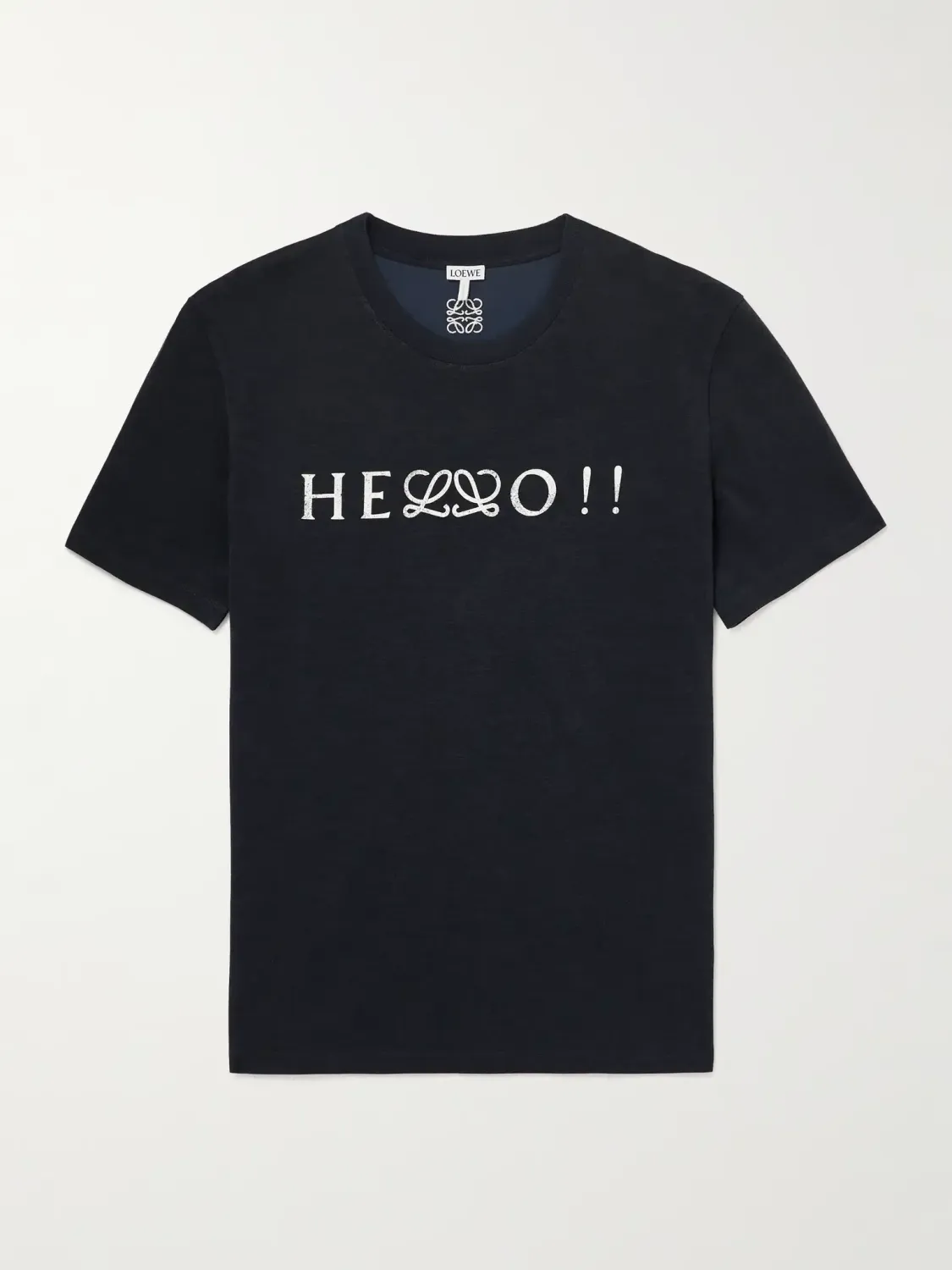 Loewe black men’s t-shirt with white hello print front view