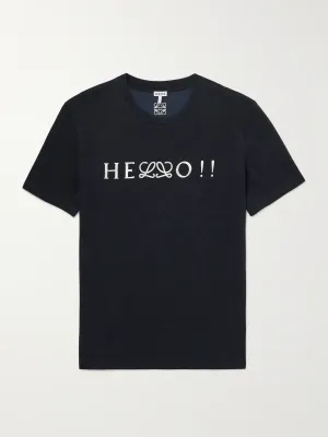 Loewe black men’s t-shirt with white hello print front view