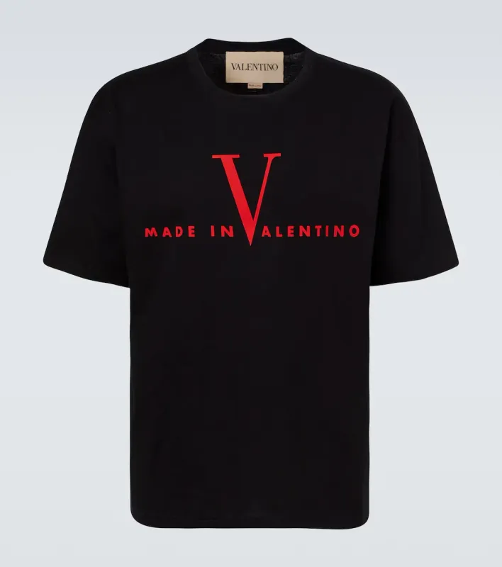 Valentino black men t shirt with red V logo front catalog view