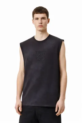 Loewe black tank top mens model straight pose front view