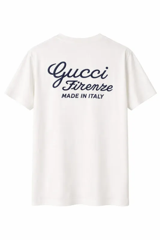 Gucci embroidered logo white tee mens back catalog rear logo view