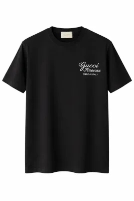 Gucci embroidered logo black tee mens front catalog clean studio view