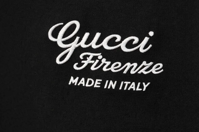 Gucci embroidered logo black tee mens logo close up embroidery detail