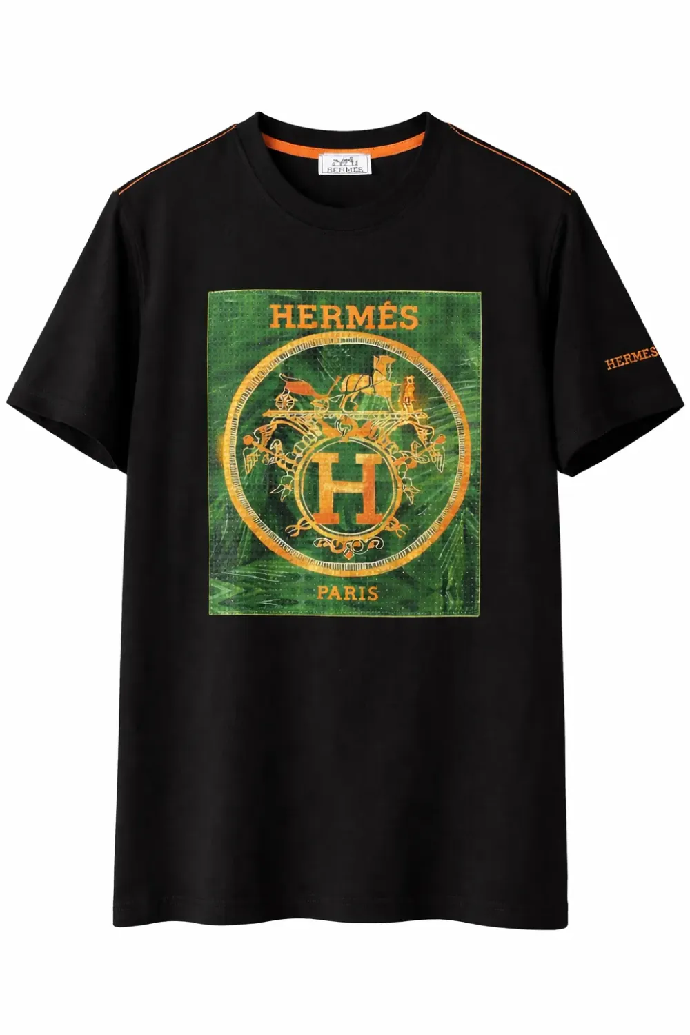 Hermes black paris crest logo t shirt men front catalog studio view
