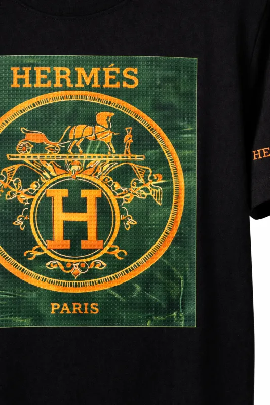 Hermes black paris crest logo t shirt men logo macro close up detail