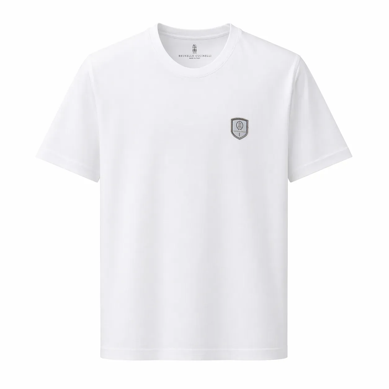 brunello cucinelli minimal logo white t shirt men front view premium cotton clean design