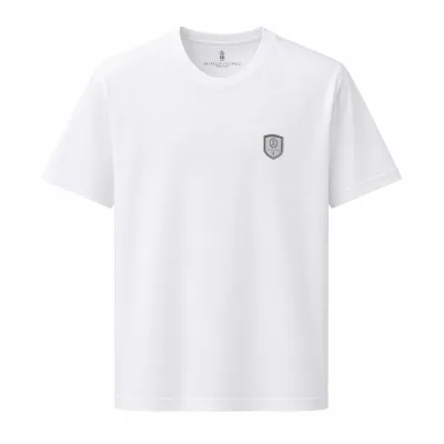 brunello cucinelli minimal logo white t shirt men front view premium cotton clean design