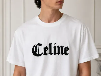 celine gothic logo white t shirt men chest crop editorial oversized fit premium cotton luxury look