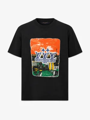 louis vuitton rhinestone black graphic t shirt men front view oversized fit premium cotton designer print