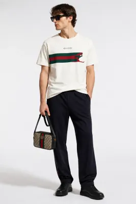 Gucci white ski print t shirt men luxury studio fit outfit editorial look