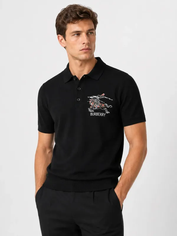 burberry black knitted polo shirt men's model front fit embroidered logo