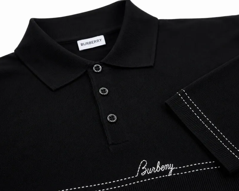 burberry black knitted polo shirt men's contrast stitch detail close up