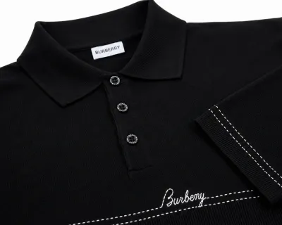 burberry black knitted polo shirt men's contrast stitch detail close up