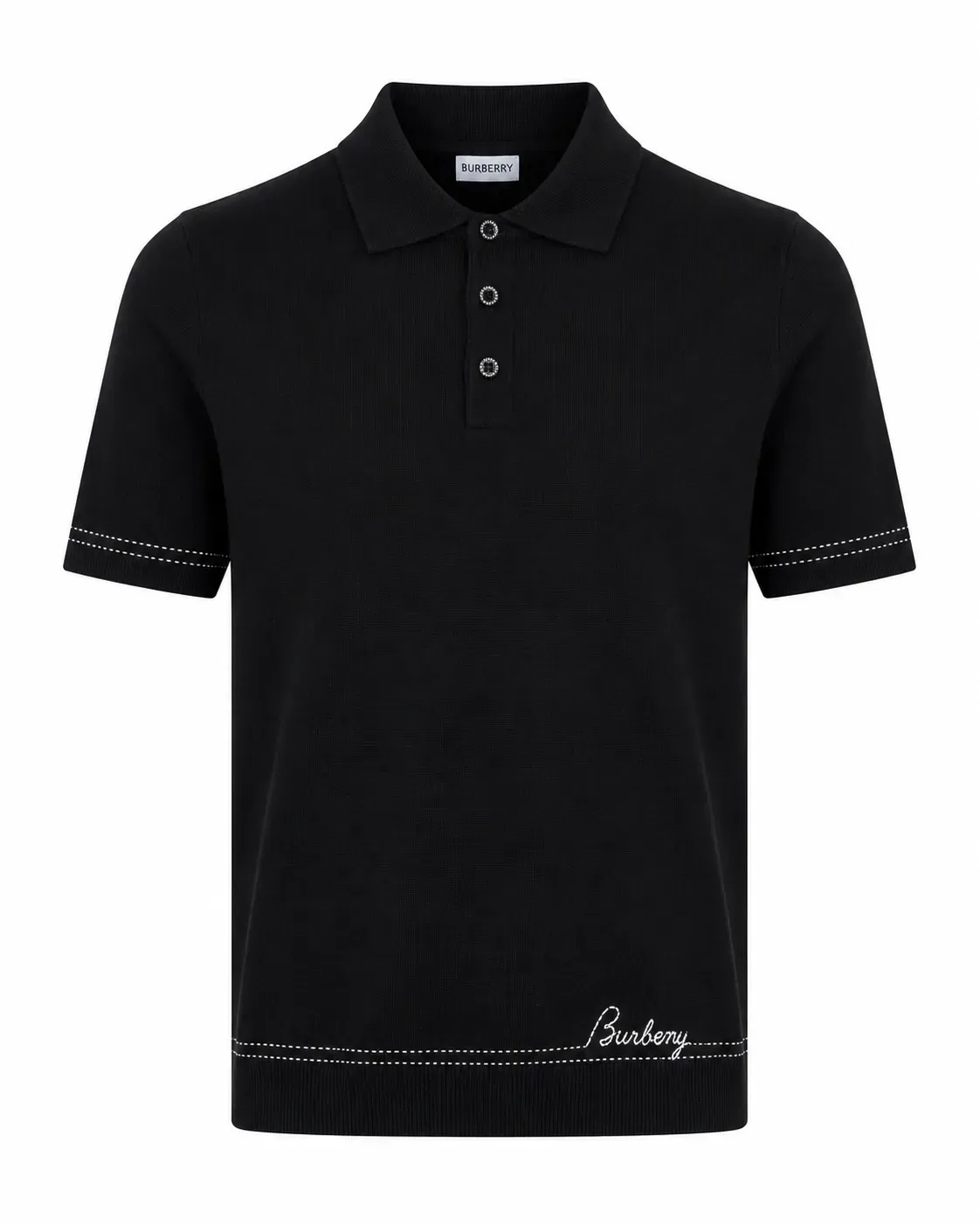 burberry black knitted polo shirt men's front view contrast stitch detail