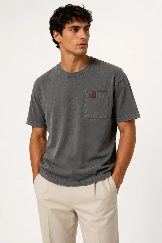 dior washed grey t shirt men model front fit vintage washed pocket tee