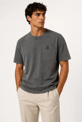 dior washed grey t shirt men model front fit vintage washed pocket tee