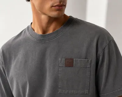 dior washed grey t shirt men editorial chest crop leather pocket patch