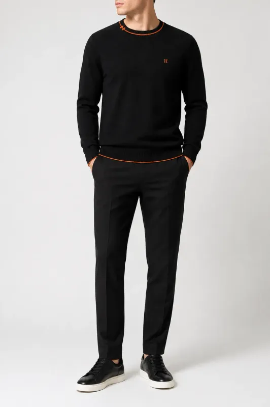 hermes black knit sweater men model front fit orange h logo
