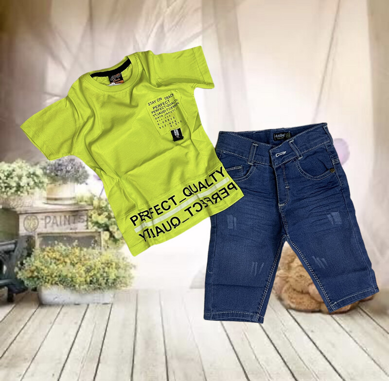 طقم أولاد قميص قطن وشورت جينز روعة 