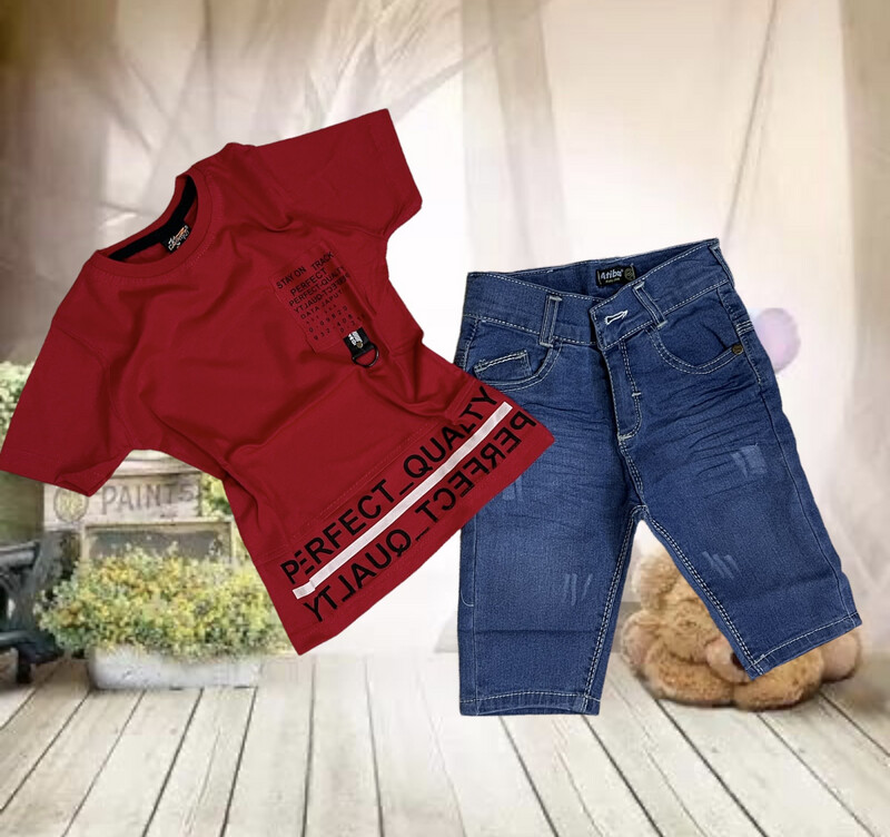 طقم أولاد قميص قطن وشورت جينز روعة 
