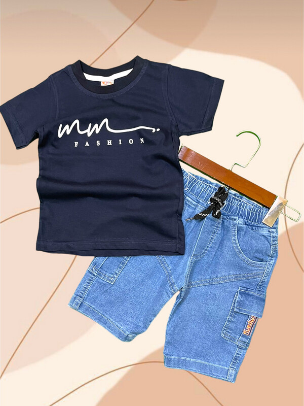 طقم أولاد صيفي قميص وبنطلون جينز  ( طقم أعياد)