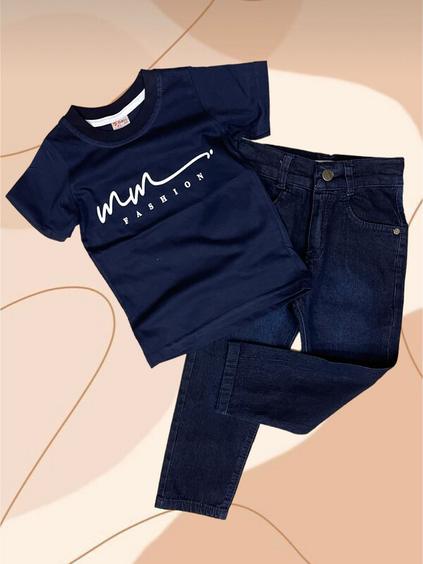 طقم أولاد صيفي قميص وبنطلون جينز  ( طقم أعياد)