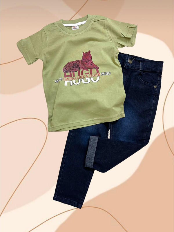 طقم أولاد صيفي قميص وبنطلون جينز  ( طقم أعياد)